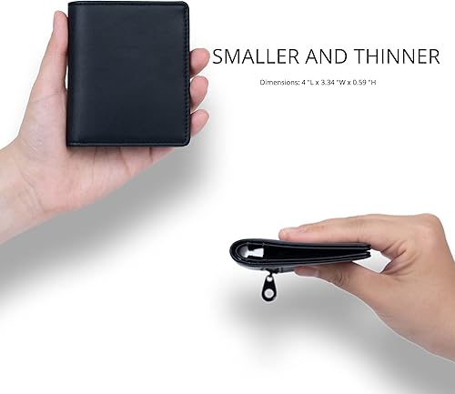 Miniatura 2 de Alldaily Pequeña cartera RFID para mujer, delgada, compacta, plegable, con bolsillo, mini monedero de viaje para mujer, Negro -, Compacto