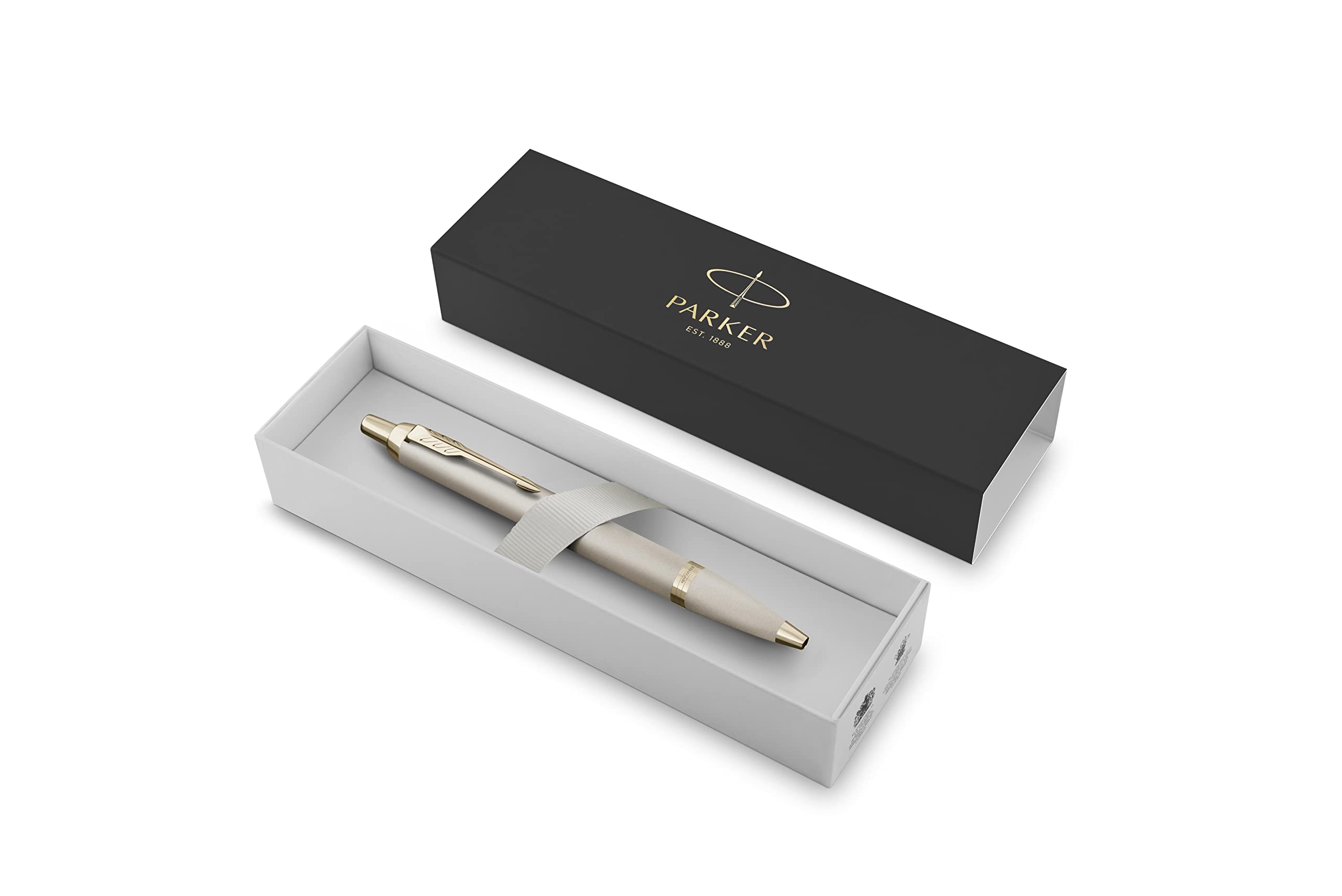 PARKER Penna a sfera in bianco e nero con incisione | penna premium | confezione regalo | inchiostro blu | regalo personalizzato | nome | inciso | anniversario | compleanno | idea regalo (champagne)