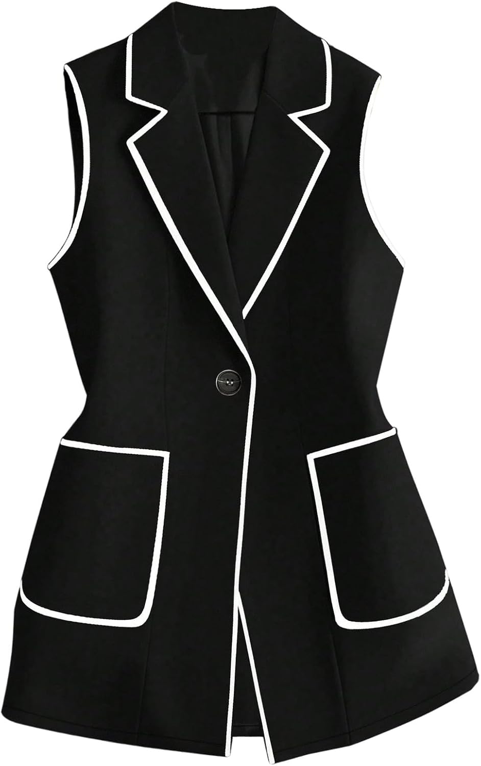 Verdusa Women's Elegant Button Up Blazer Vest Business Casual Outftis Lapel Collared Sleeveless Outerwear with Pockets