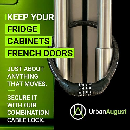 Miniatura 3 de Cerradura de nevera Urban August: Cerradura de combinación multifuncional por cable, para refrigeradores y gabinetes de puerta francesa. Excelente
