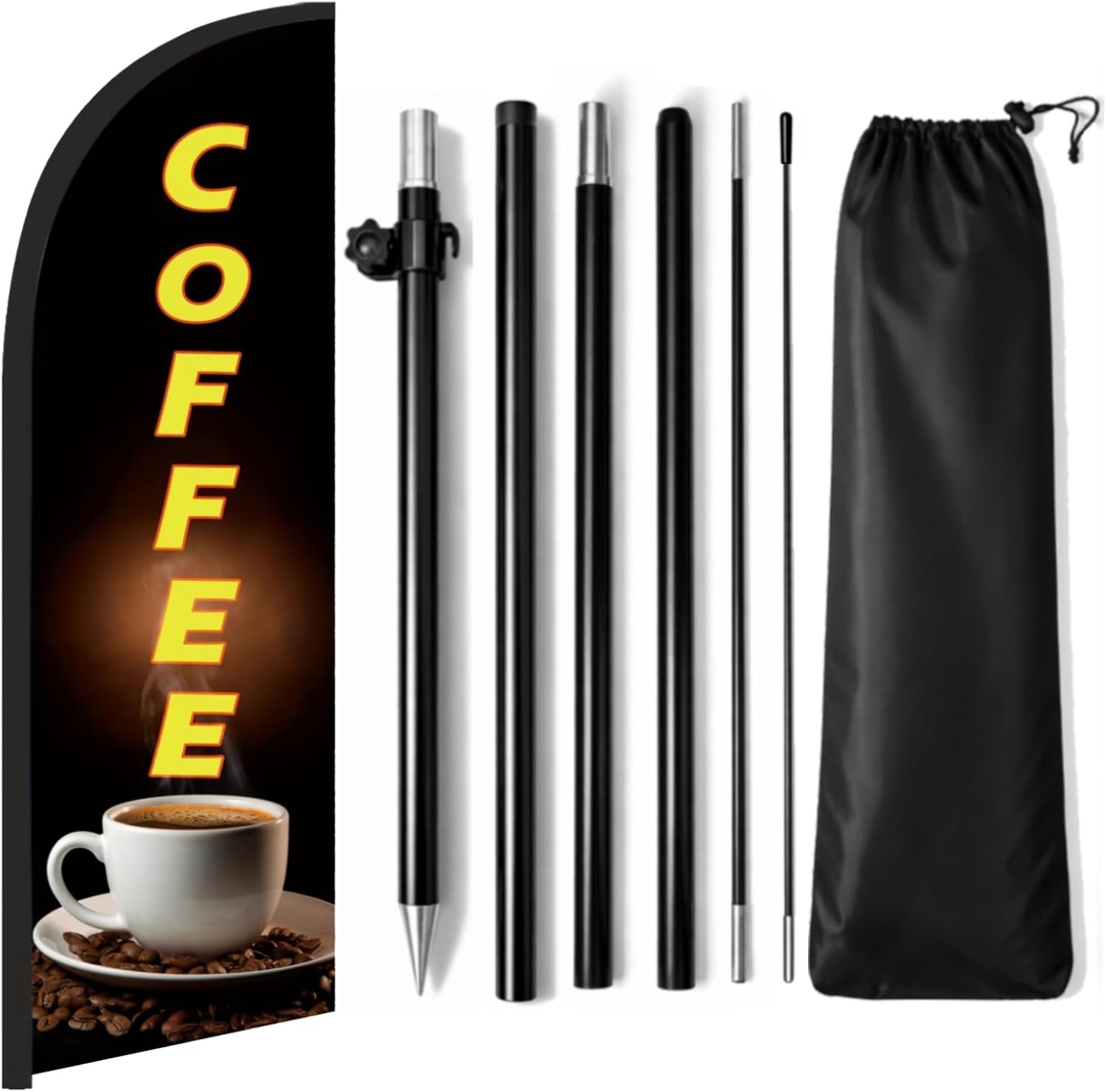 Coffee Feather Flag for Business, 8.2FT Outdoor Advertising Swooper Banner with Pole and Ground Stake – Tear-Resistant Polyester Sign for Shops & Events