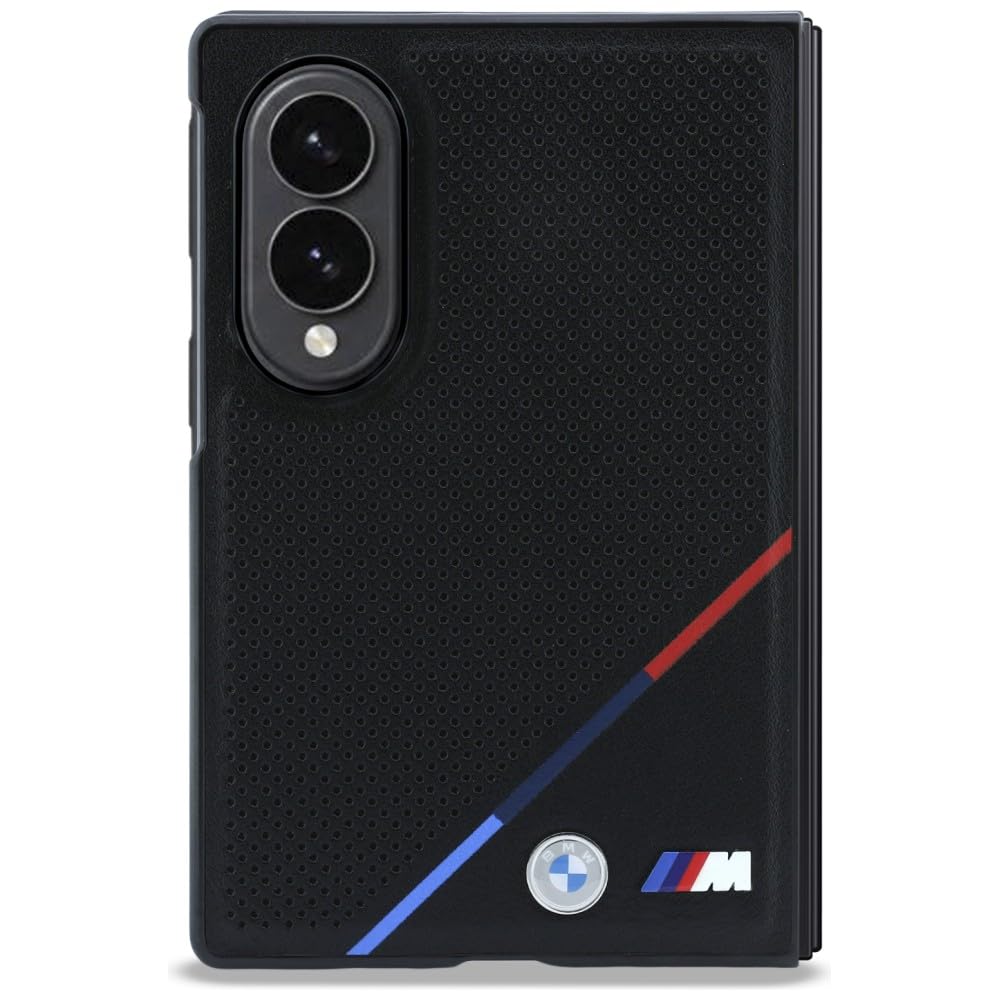 CG MOBILE BMW M Pelle Perforata Strisce Tricolore Loghi Metallo Compatibile con MagSafe Custodia per Samsung Galaxy Z Fold8 (Nero)