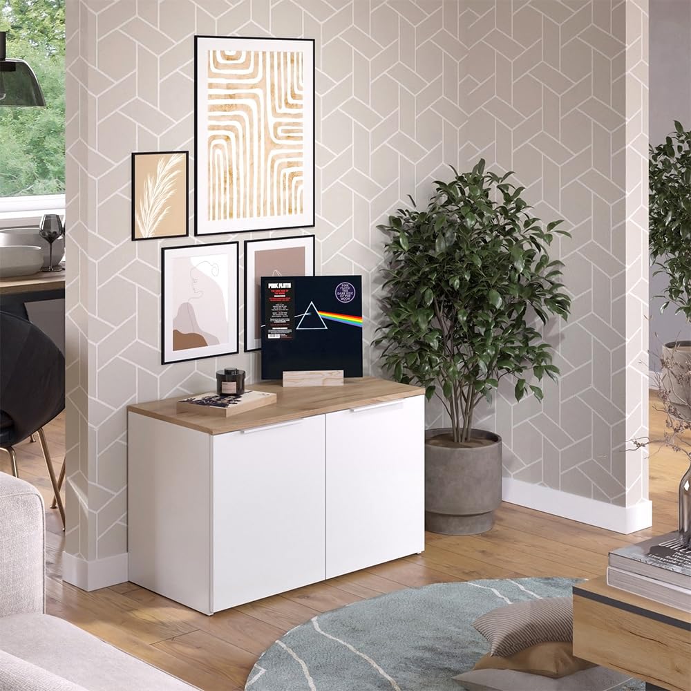 Vicco Credenza Wido, Bianco/Sonoma, 80 x 50 cm con 2 porte, adatto per riporre abiti e oggetti per la casa