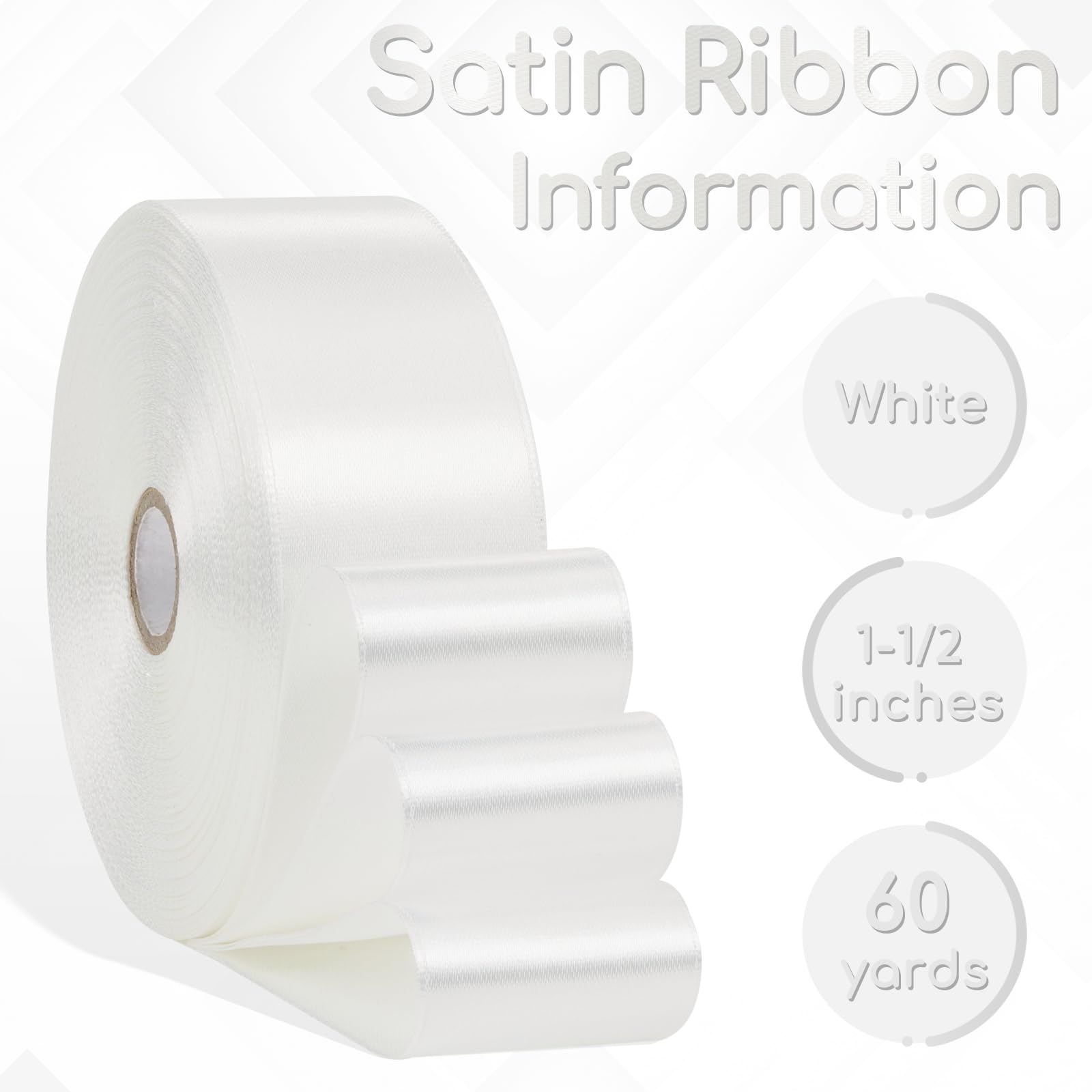 Aoropo White Ribbon 1-1/2 Inch x 60 Yards, White Satin Ribbon for Gift Wrapping, Flower Bouquet, Crafts, Wedding, Handmade Roses, Birthday and Festival Decor