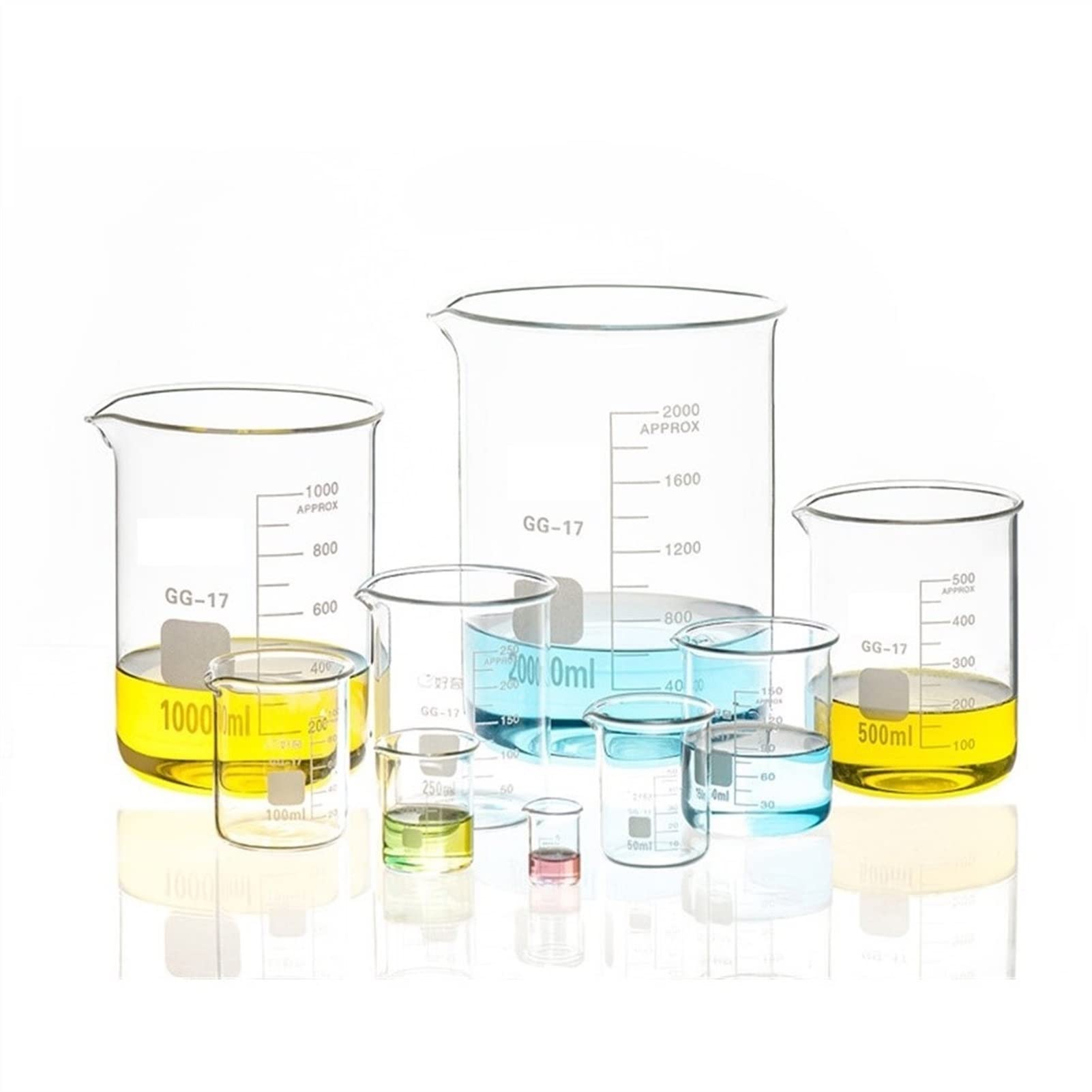 Szklana zlewka o pojemności 250 ml z przezroczystym znakiem skali szkło borokrzemowe żaroodporne pogrubione szkło niski kształt laboratoryjny kubek pomiarowy - opakowanie 4 szt. (kolor