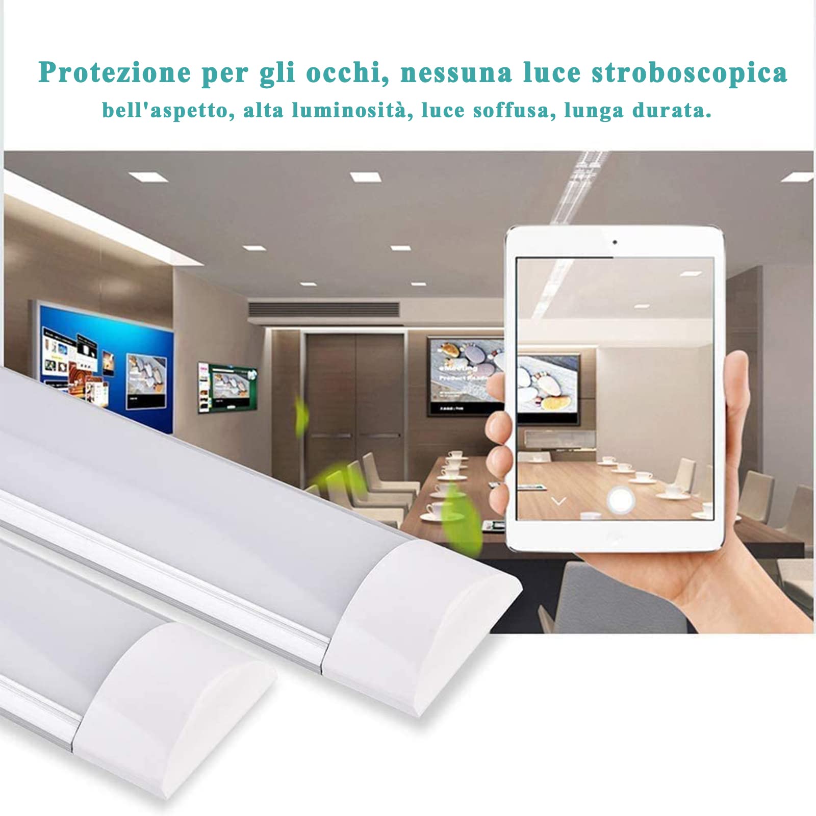 Sararoom Neon Tubo Led Barra 30cm 10W 1200LM Plafoniera Led Soffitto Bianco neutro 4500K Tubolare Luce Sottopensile, Lineare Lampada per Cucina Officina Ufficio Bagno Giardino Magazzino Garage Parete