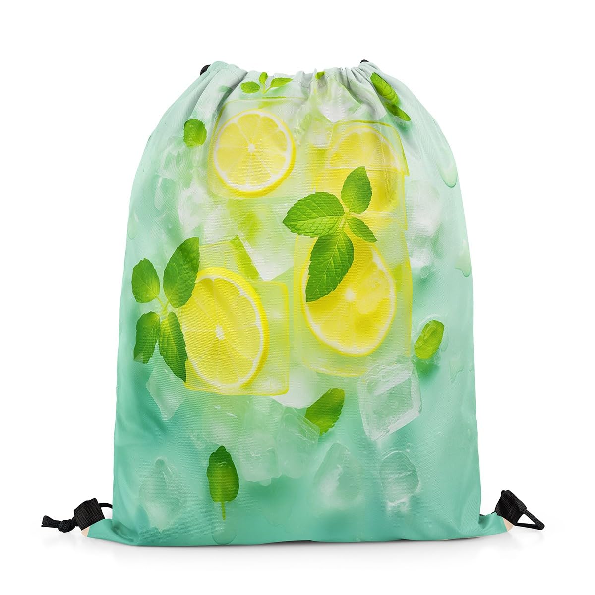 Homewish Lemon Drawstring Bags Yellow Tropical Fruits Juice Draw String Back Bag 33 x 40 cm Green Ice Cube Drawstring Backpack Summer Cool theme String Backpack