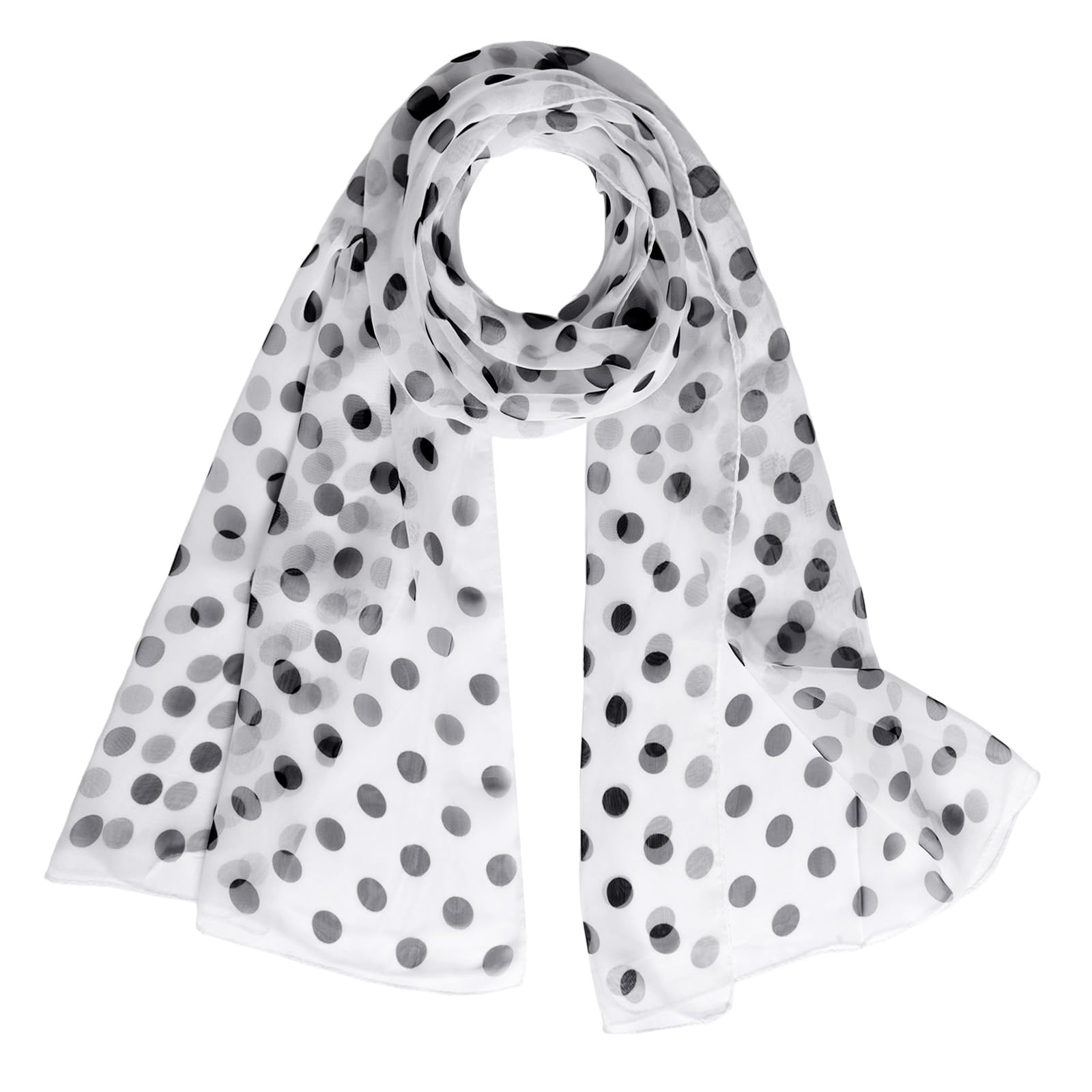 Bufanda de gasa de lunares rojos y negros de los años 50, bufanda cuadrada transparente para el cuello, bufanda para la cabeza para mujer, bufanda de moda para corbata, Lunares Blanco Negro