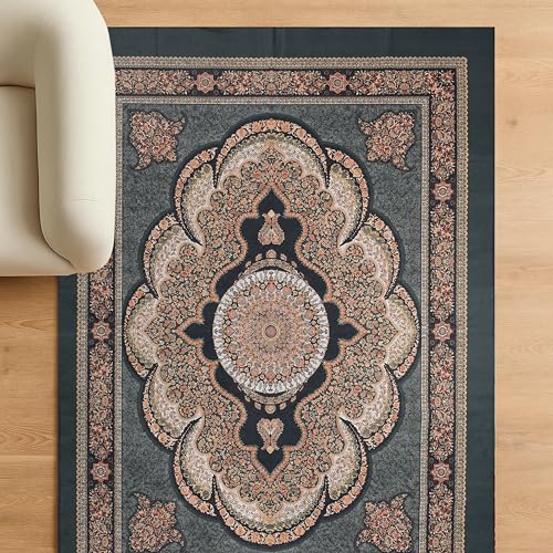 Image of Cotton Bolls Textiles Rugs for Living Room 5x7 Feet Large Size | Lightweight Foldable Carpet for Bedroom & Hall | Easy to Handle During Daily Cleaning | Travel Friendly Printed Rug | Grey