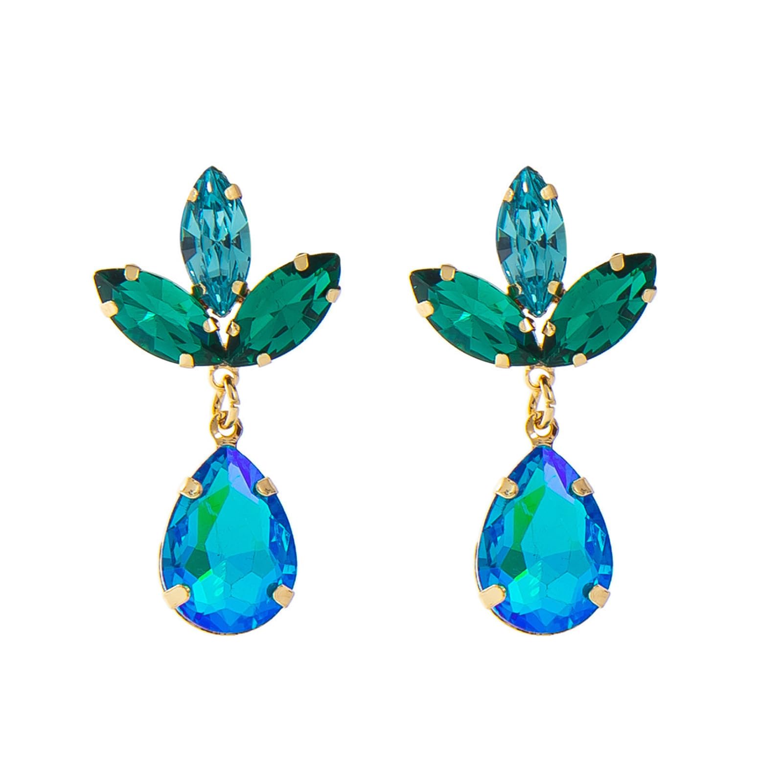 coadipress Crystal Dangle Earrings for Women Cluster Leaf Art Rhinestone Earrings Sparkly Colourful Rhinestone Stud Earrings Dainty Green Leaf Crystal