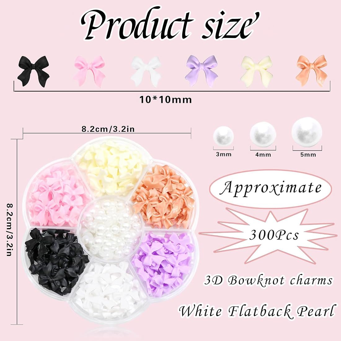 Charm Unghie, Accessori per Nail Art, Nail Charms, Fiocco Ciondolo per Unghie Rosa Stile Misto Fiocco Fiore Cuore Decorazione per Nail Art Artigianato Fai-da-te Nail Art Design
