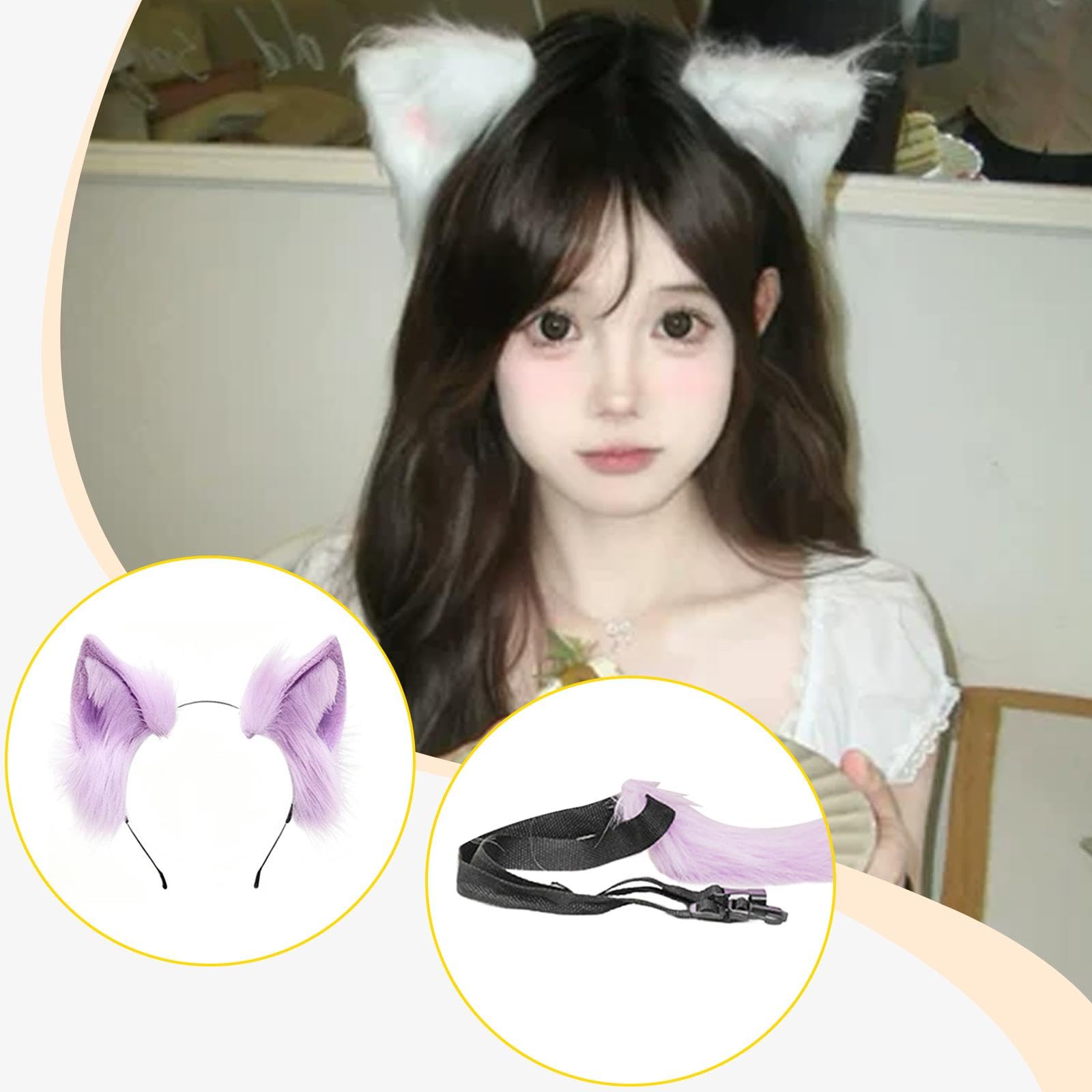 Baoblaze Set di Orecchie e Coda di Gatto, Accessori per Foto, Accessori per Animali per Travestimenti, Oggetti di Scena Natalizi, Viola