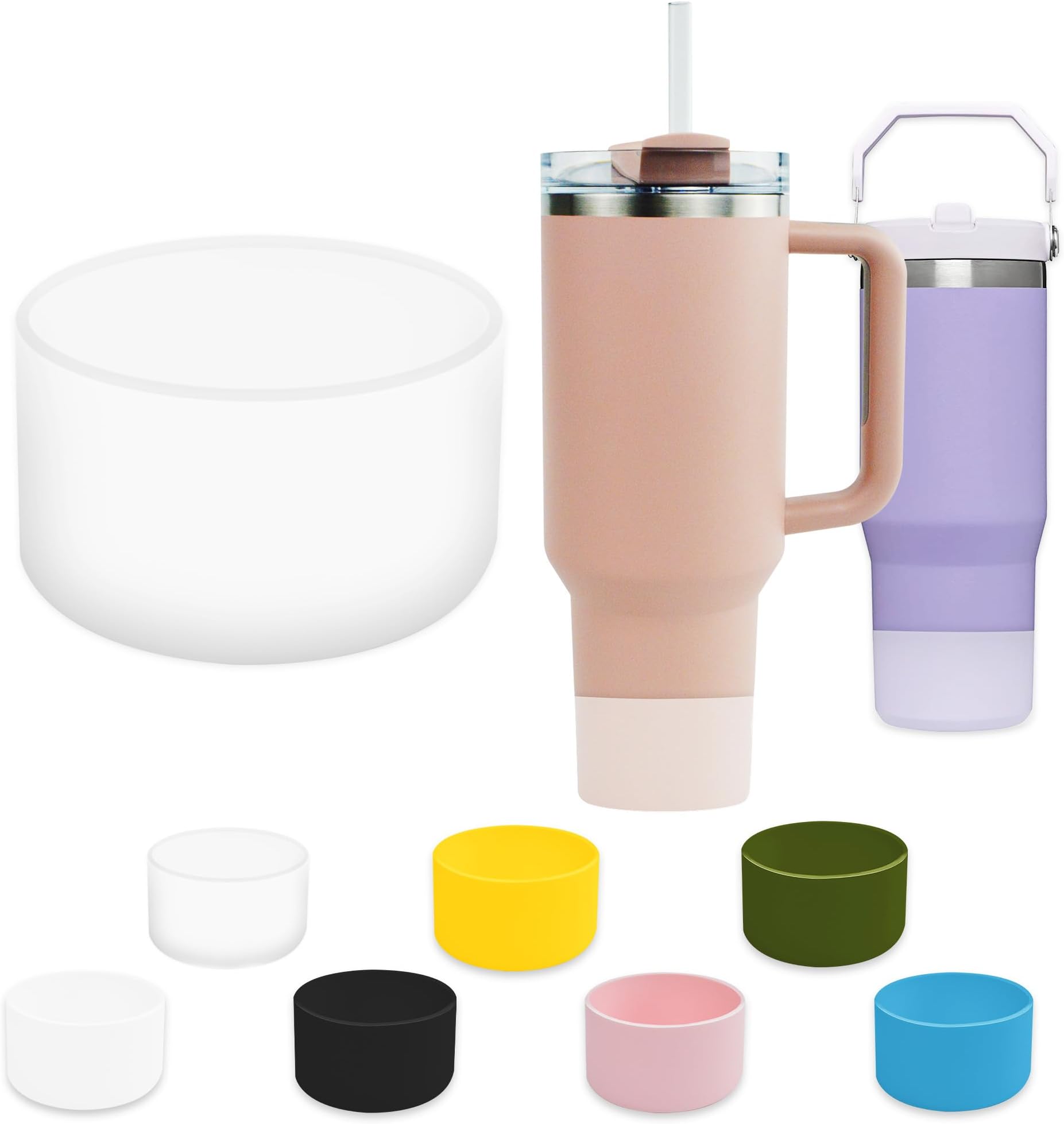 1Pcs Silicone Boot for Stanley 40 oz Quencher Tumbler, Silicone Cups Sleeve for Stanley IceFlow 20oz 30oz, Stanley Cup Accessories, Protective Cover for Water Bottle Bottom(Clear)