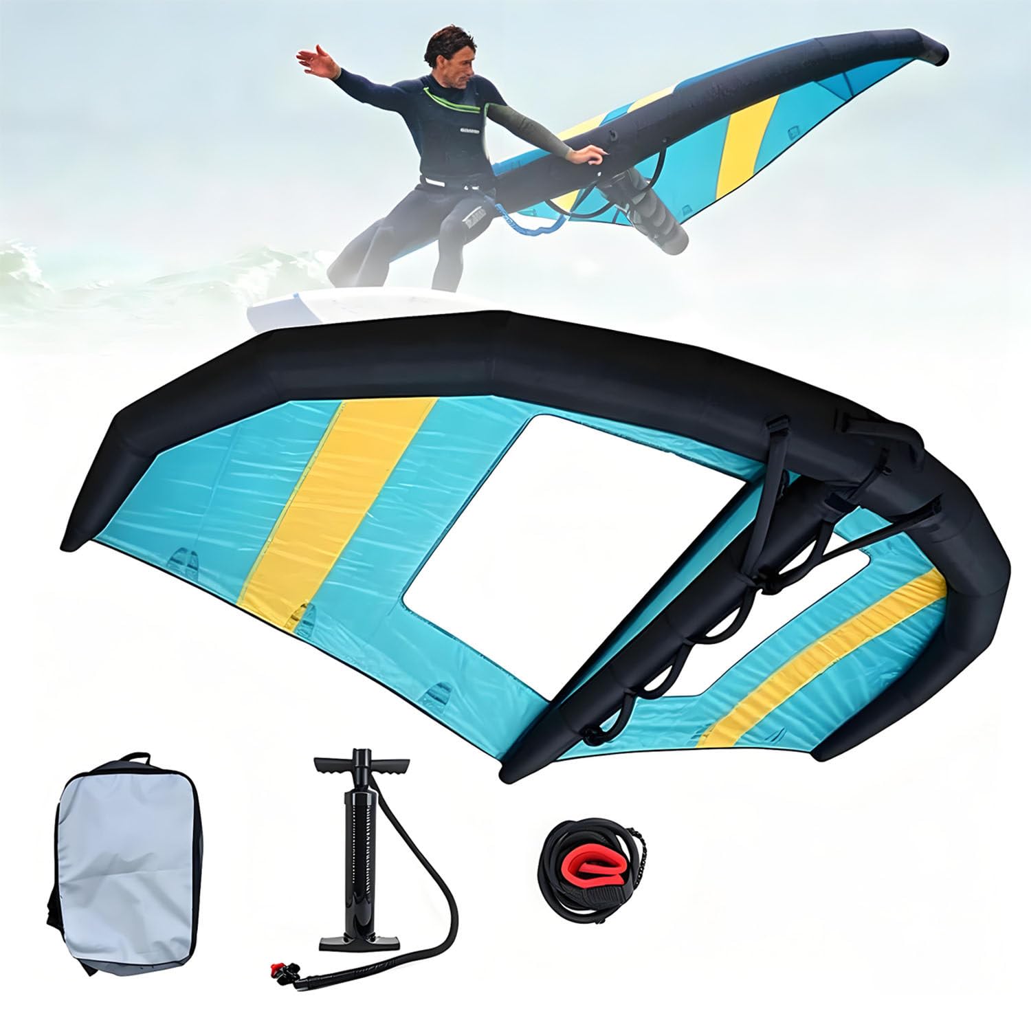 Kitesurf-Wing/Windsurf-Wing mit Sichtfenster (4 m², 5 m², 6 m²) 5㎡ | Aufblasbarer Hand-Surfwing, tragbarer Wing für Erwachsene (Outdoor-Kiteboarding-Sport)