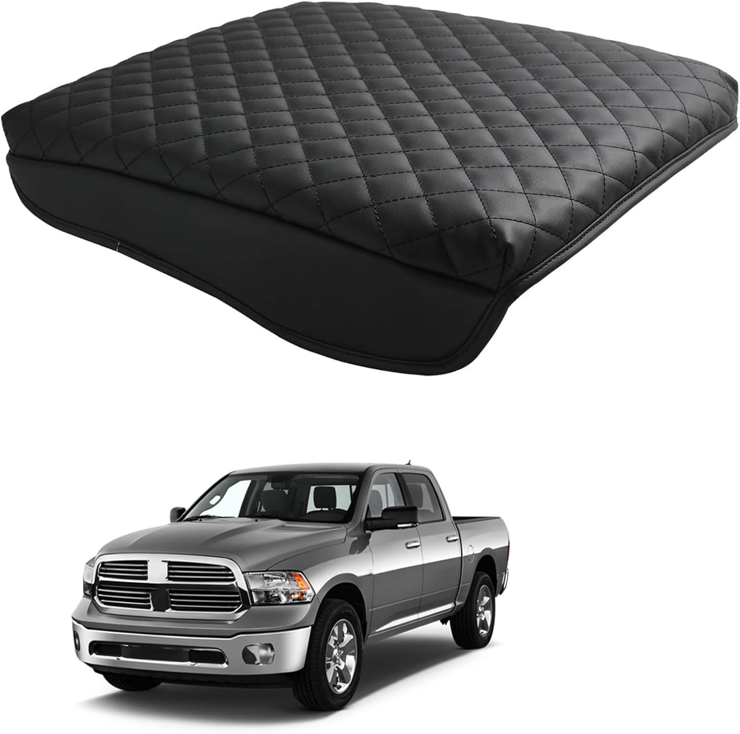 Center Console Cover for 2019-2024 Dodge Ram 1500/2500/3500, Armrest Cushion Cover Nappa Leather Middle Console Covers Console Cushion Pad (Only Bucket Seat)