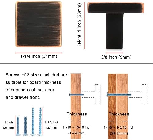 Miniatura 2 de Koofizo 1816 - tirador de barra cuadrada para dormitorio, baño, armario, escritorio, cajón, cómoda, cocina