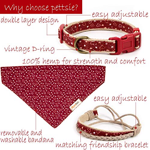 Hundehalstuch mit Halsband und Freundschaftsarmband von Pettsie, Verstellbare Größen S, M, und L, Abnehmbares Bandana Tuch, Attraktive Verpackung Inklusive, Hundeliebhaber, M, Rot