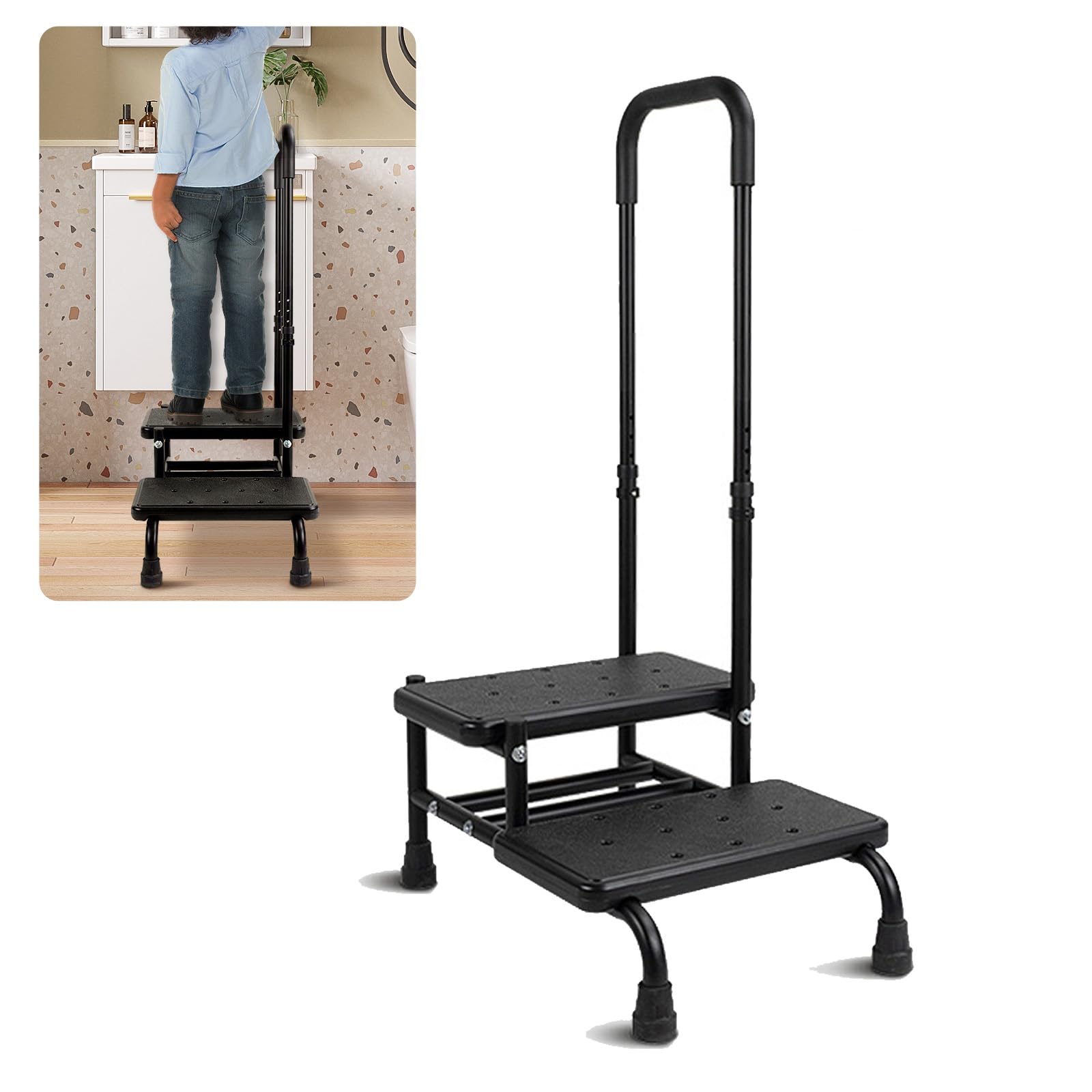 Supporto per vasca da bagno con maniglia, per anziani e disabili, regolabile in altezza a 5 marce, 2 livelli, portata fino a 136 kg, poggiapiedi con manico, poggiapiedi per letto, cucina, vasca da