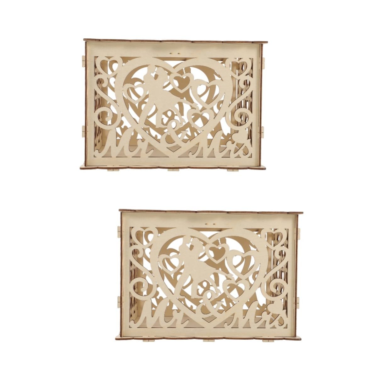 VICASKY 2 Stück Rustikale Holz Kartenbox Hochzeit mit Filigranem Herzschnitt Dekorative und Umschlagbox Multifunktionale Aufbewahrung für Geldgeschenke Karten und Kleine Erinnerungen