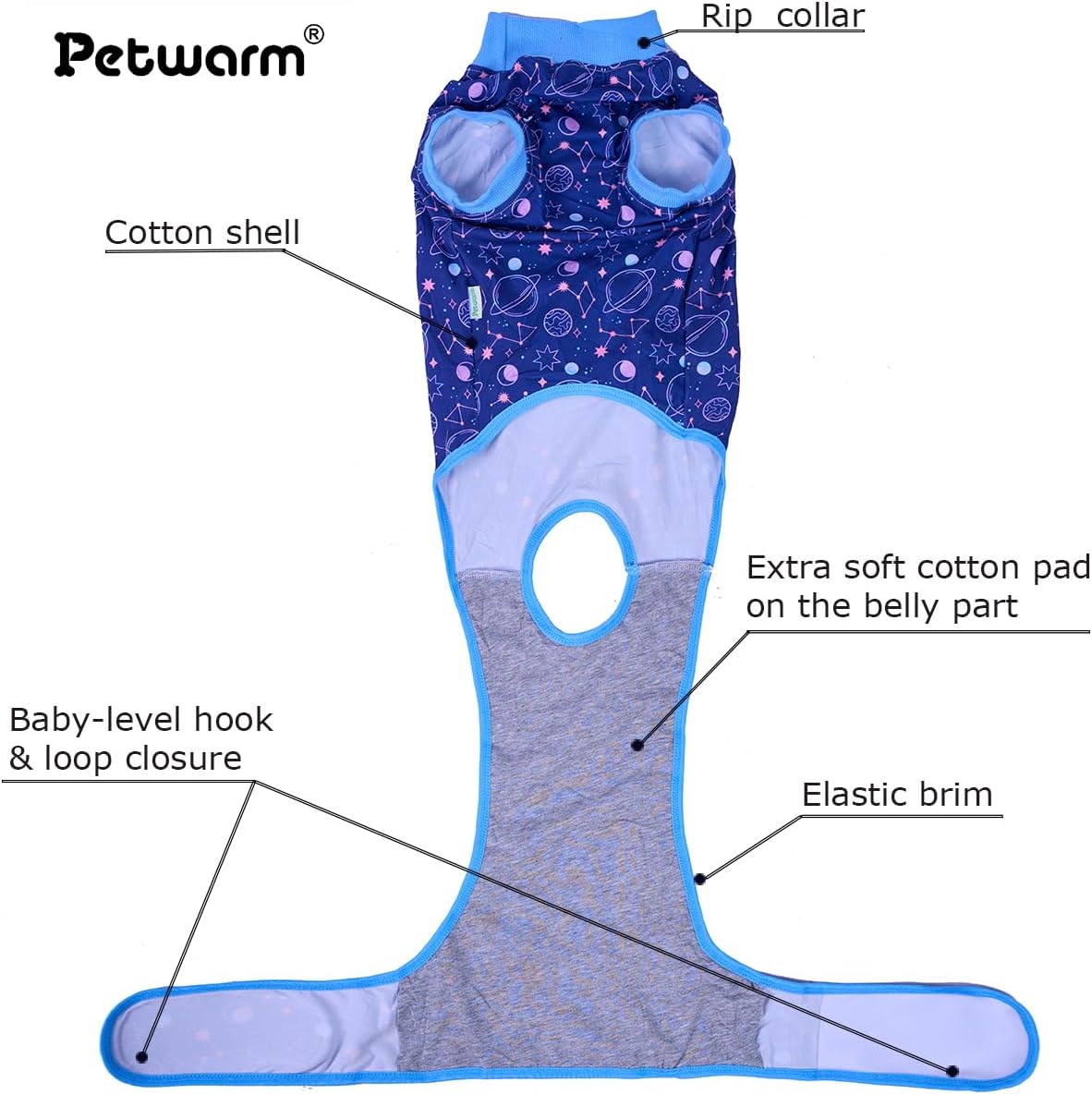 Condition photo showing New/Like New for PetWarm Dog Suit for Surgery Recovery, Post Neuter Recovery Suit for Male Dogs, Protective Dog Bodysuit for Abdominal Support, Anti-Lick Onesie for Dogs Post-Op Comfort, Galaxy Pattern, Purple, XL X-Large Light purple