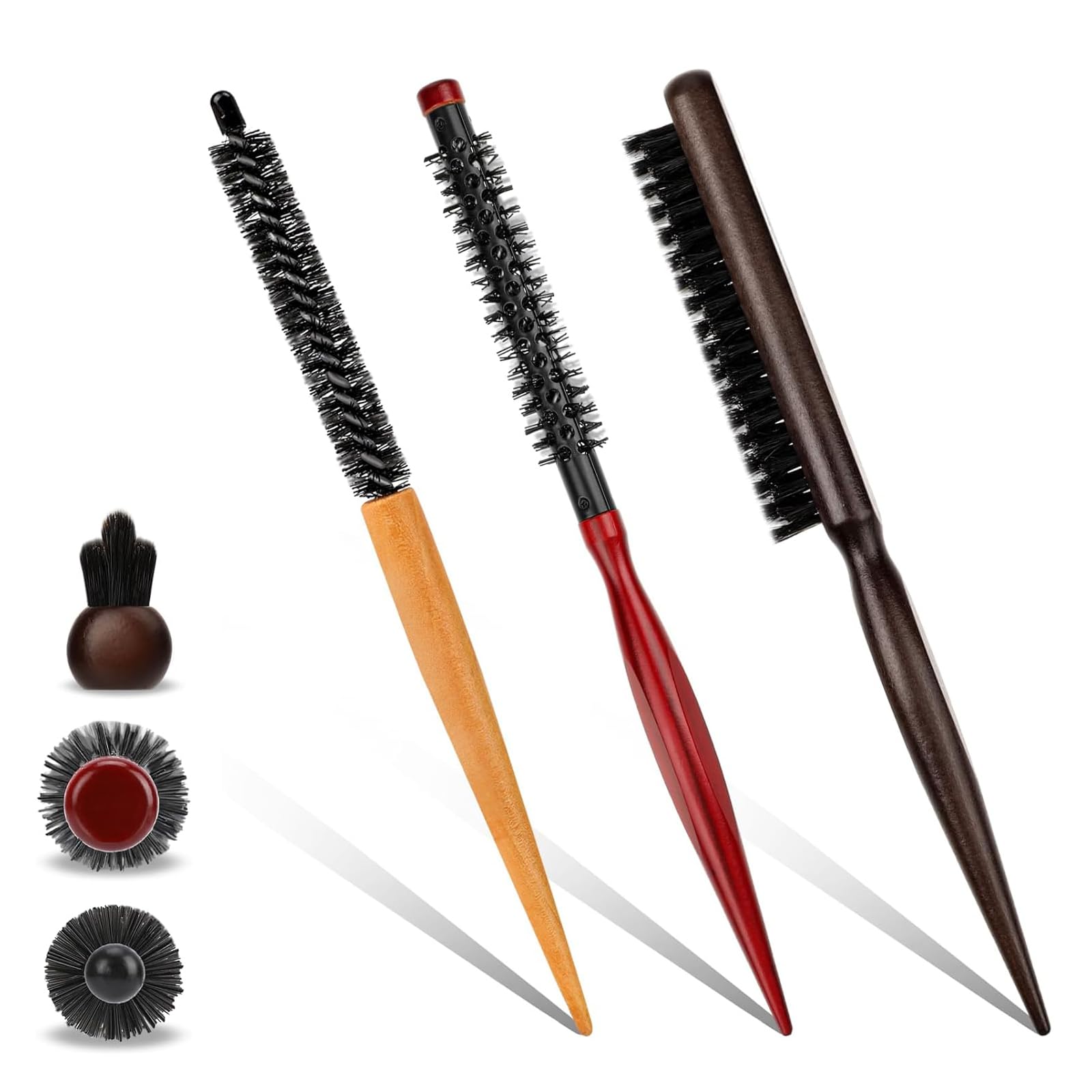 Roinaid 3pcs Haarbürste Round, Nylonbürste Klein Professionelle Haarbürste Rund Mini Fönbürste Rund Bart Bürste Stylingbürste Rundhaarbürste Dünnes Haar Ponytail Bart Heben Locken Rundbürste