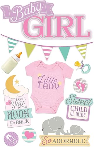Paper House Productions STDM-0263E 3D Stickers, Baby Girl (3-Pack)