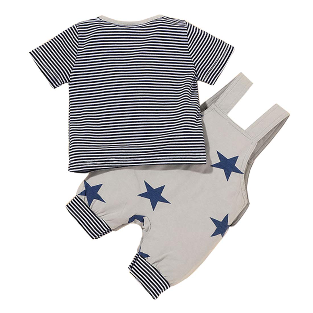 DINGDONG'S CLOSET Baby Tollder Summer Striped Short Sleeve T-Shirt+Star Short Overalls Outfit Set(Green, 18-24M)