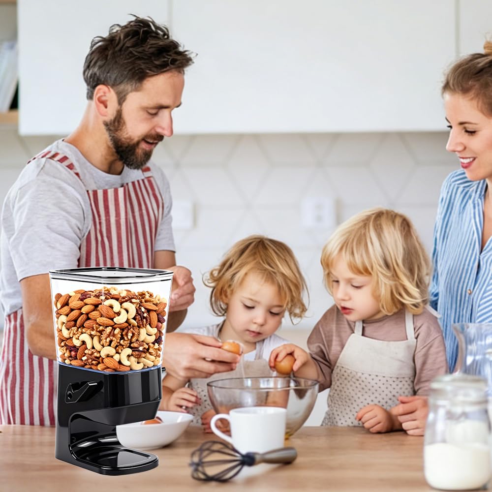 Dispensador de Cereales 3.2L para Encimera - No Aplasta los Cereales y Sin Migas - Diseño Desmontable para Lavar - Multiusos para Granola, Frutos Secos, Café, Galletas - Negro