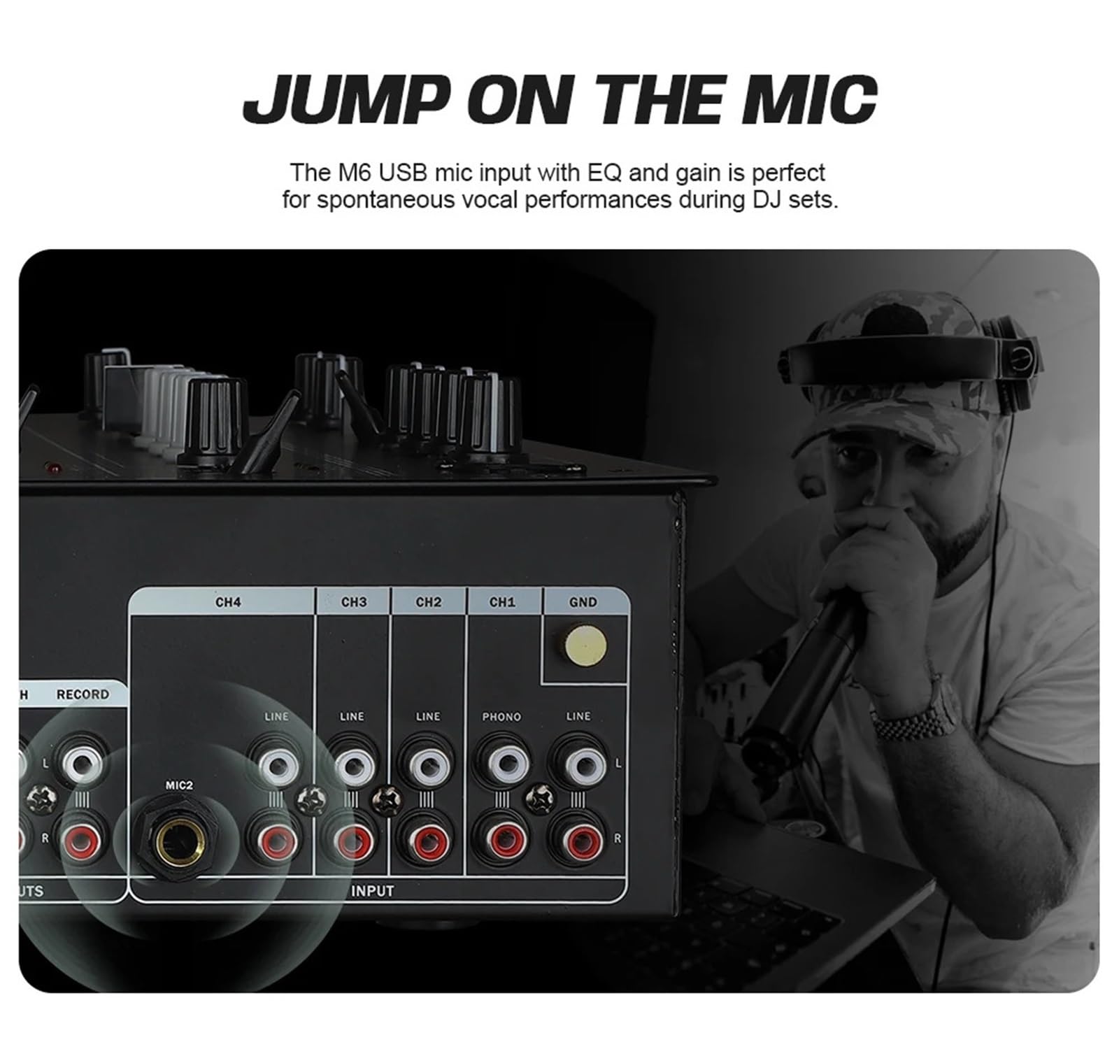 DJ Controller, Mixer DJ USB a 4 canali con interfaccia integrata, equalizzatore a 3 bande, ingresso fono e crossfader sostituibile for DJ Stage