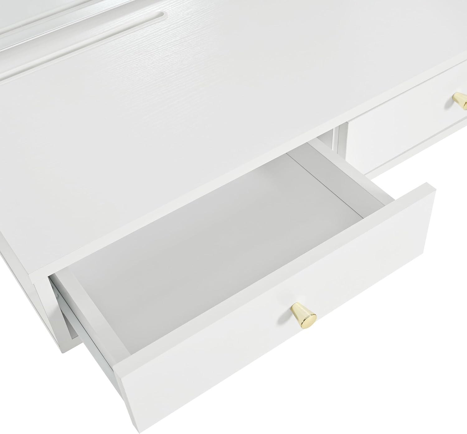 Merax Floating Makeup Vanity Desk with Mirror and 3-Color Lights, 31" Wall-Mounted Vanity Shelf with 2 Drawers and Power Outlet for Bedroom Hairdressers, Bear 66LBS (White)