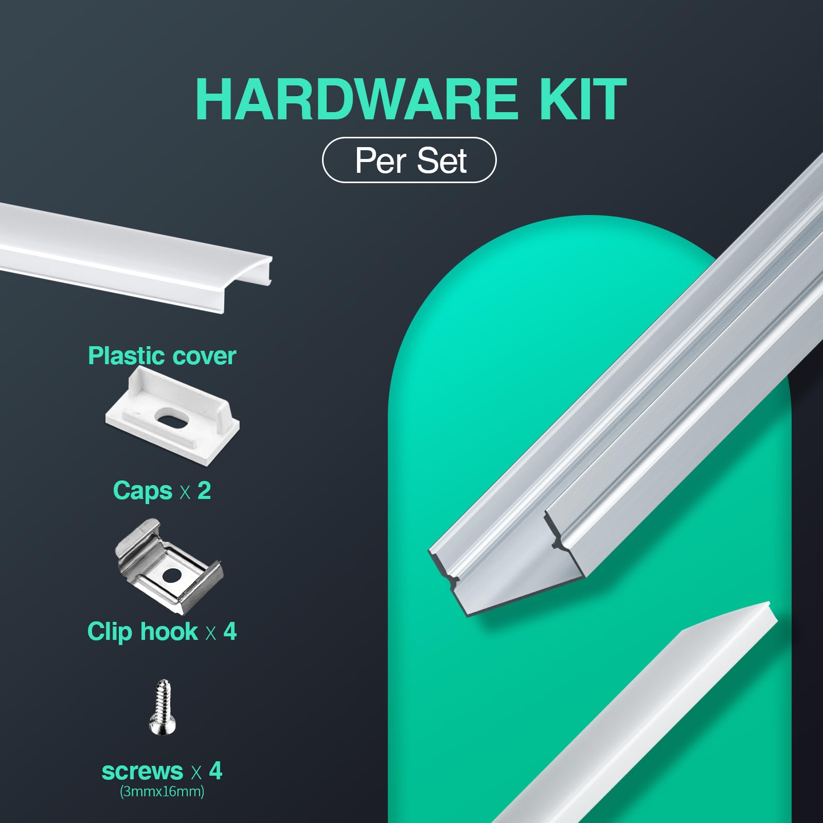 Profil aluminiowy LED pasuje do taśm LED, 2 m x 6 sztuk (12 m), wymiary 17,4 mm x 7 mm, do taśm o szerokości mniejszej niż 12,4 mm, z akcesoriami montażowymi.
