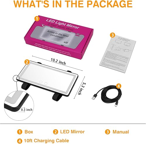 Miniatura 6 de Huicocy Espejo de tocador para automóvil con 60 luces LED y 3 modos de luz y pantalla táctil, espejo recargable para visera de automóvil, espejo de