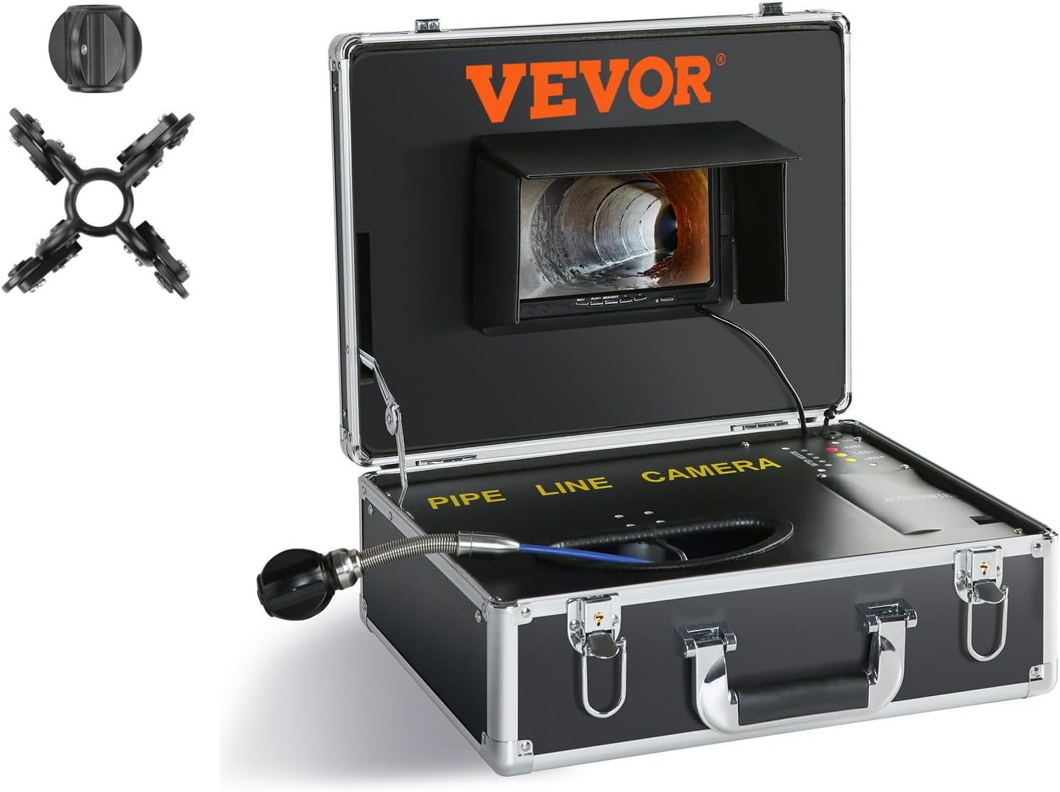 VEVOR Sewer Camera, 98 ft/30 m Drain Inspection Camera with 7" Screen, IP68 Waterproof Snake Plumbing Camera with 12PCS Adjustable LEDs, 16 GB SD Card for Sewer Line, Duct Drain Pipe Plumbing