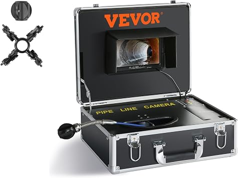 VEVOR Sewer Camera, 100ft Drain Inspection Camera with 7" Screen, IP68 Waterproof Snake Plumbing Camera with 12PCS Adjustable LEDs, 16 GB SD Card for Sewer Line, Duct Drain Pipe Plumbing