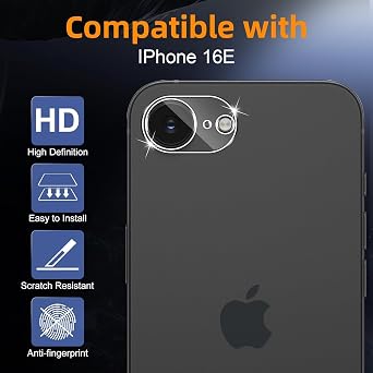 TUTUO 2 Pack Compatible with iPhone 16e Camera Lens Protector Tempered Glass, Anti-Scratch, No Bubbles, 9H Hardness, HD Easy Installation Camera Screen Protector Film
