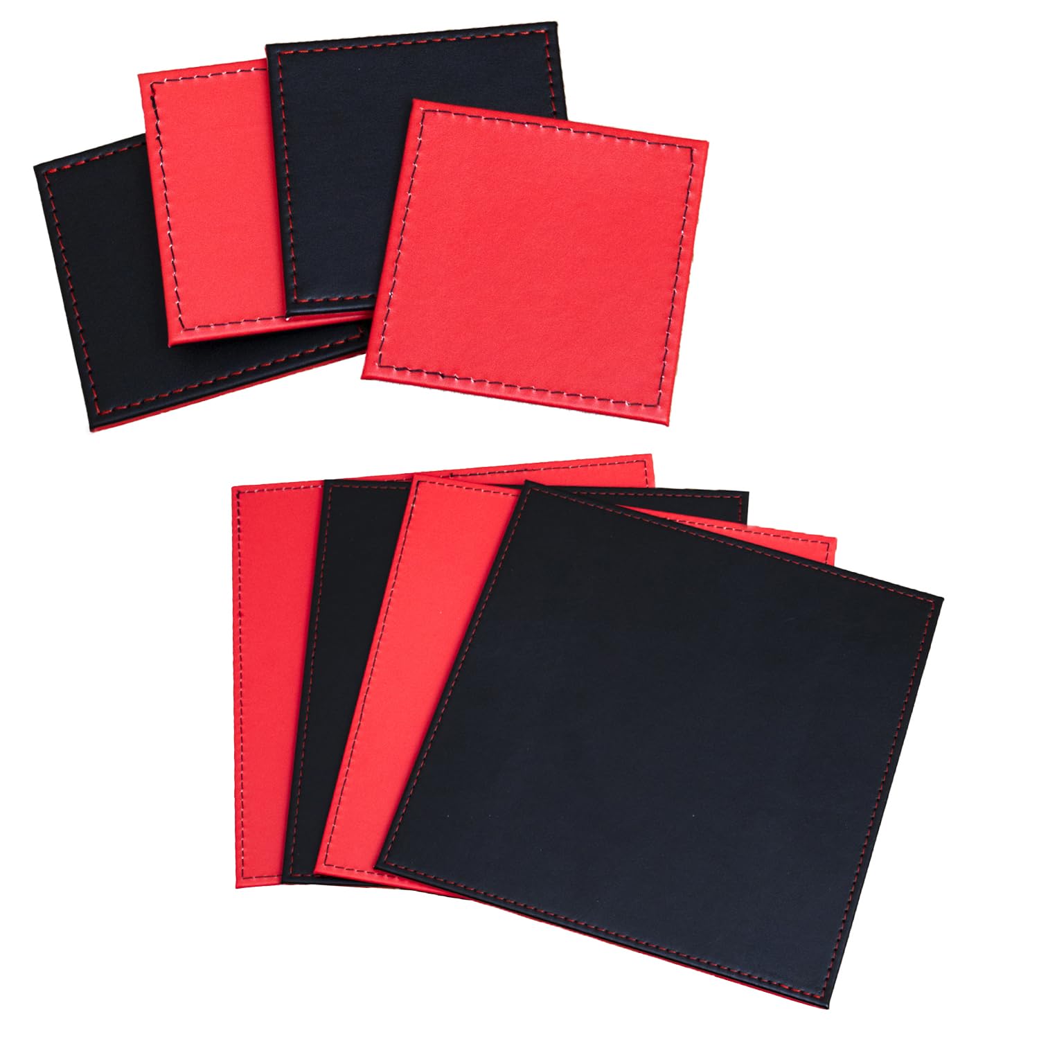 Set of 4 Red/Black Reversible Faux Leather Placemats & Coasters Square Dining