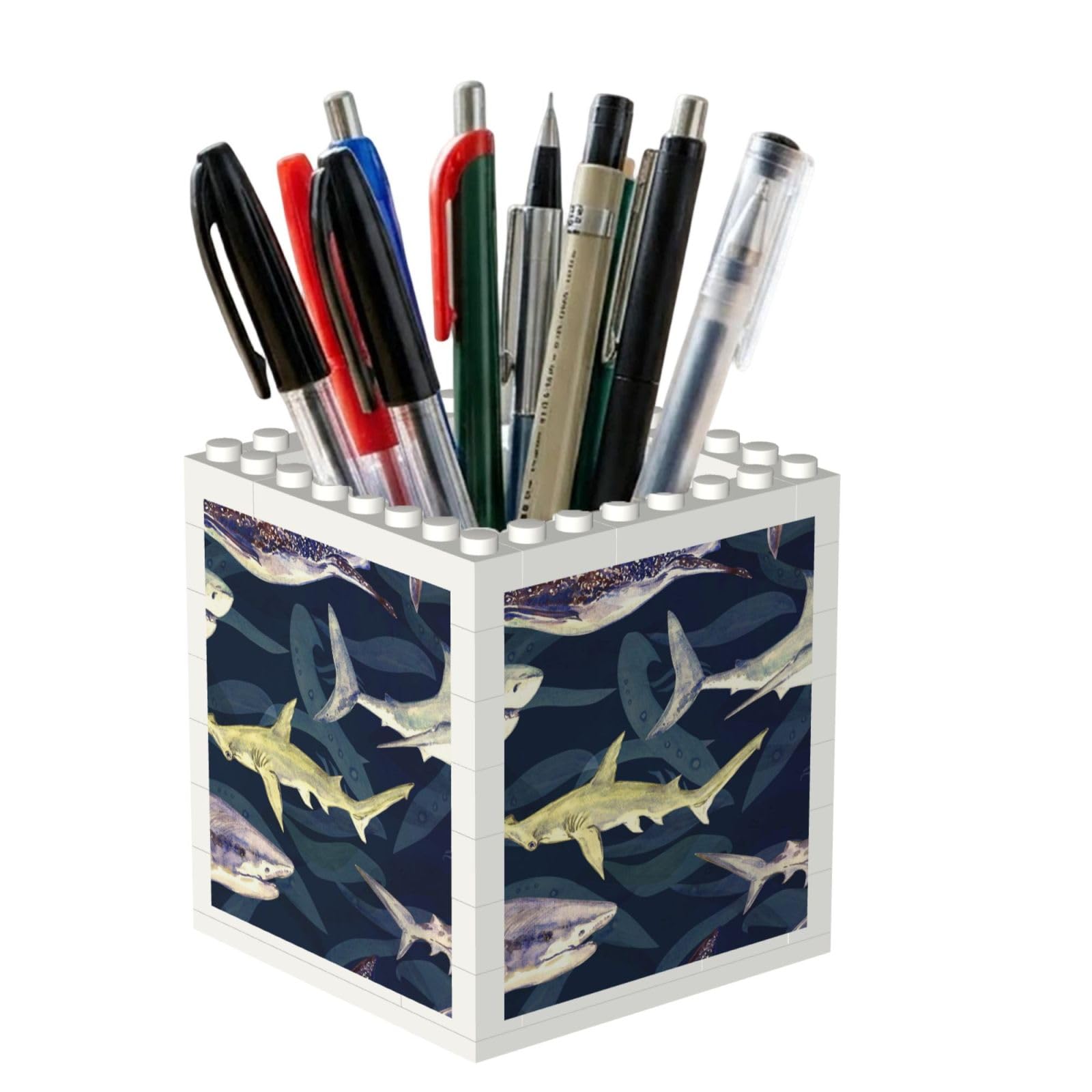 Poadnly Shark Whale Marine Life, Pen Pot Pencil Holder for Office Home School, Compact Desk Organiser for Office Stationery