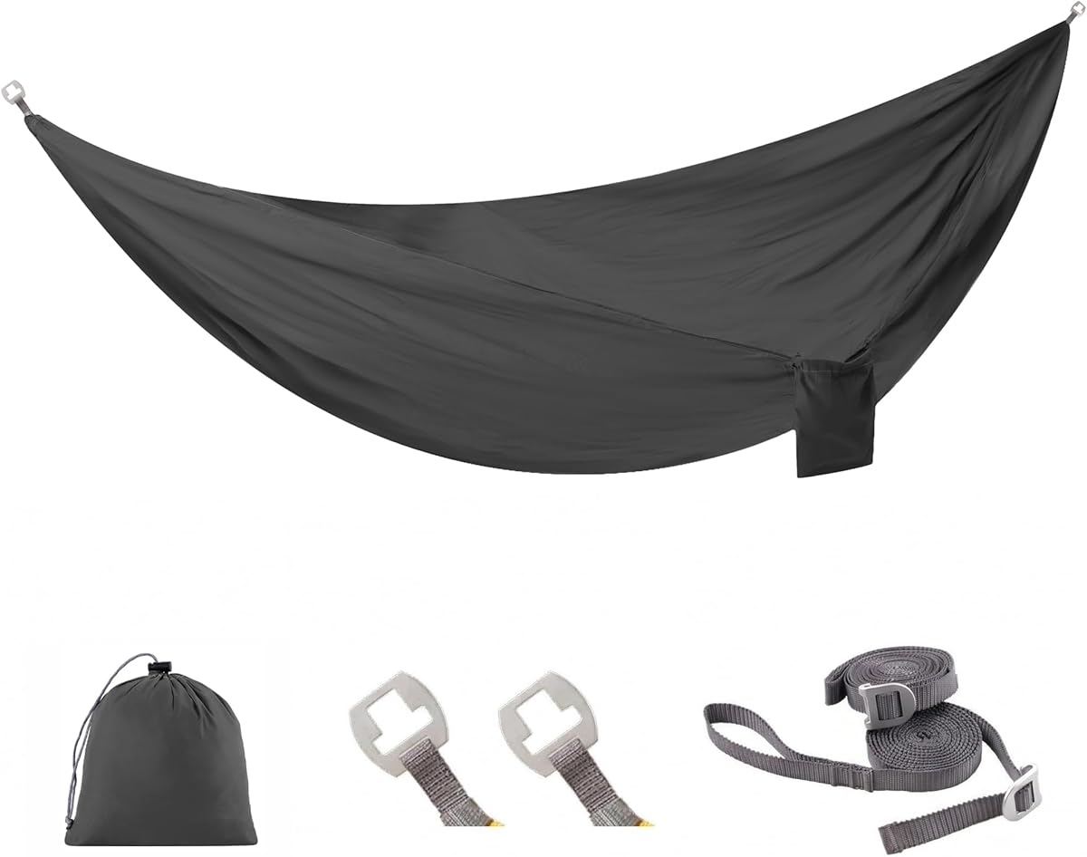 Sunyear Ultralight Camping Hammock (10 oz) - 20D Nylon, 600 lbs Capacity, Patent Quick-Adjust Buckles and 2x10 ft Tree Straps, 104" x 56", Backpacking, Hiking, Travel, Indoor/Outdoor