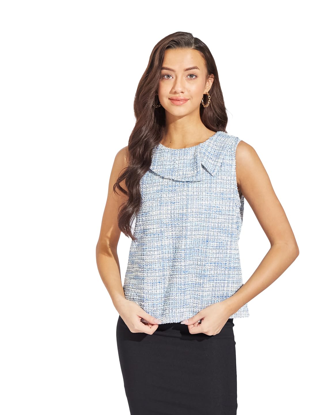 Latin Quarters Women Blue Round Neck Sleeveless Solid Regular Top for Casual Wear-picture-12