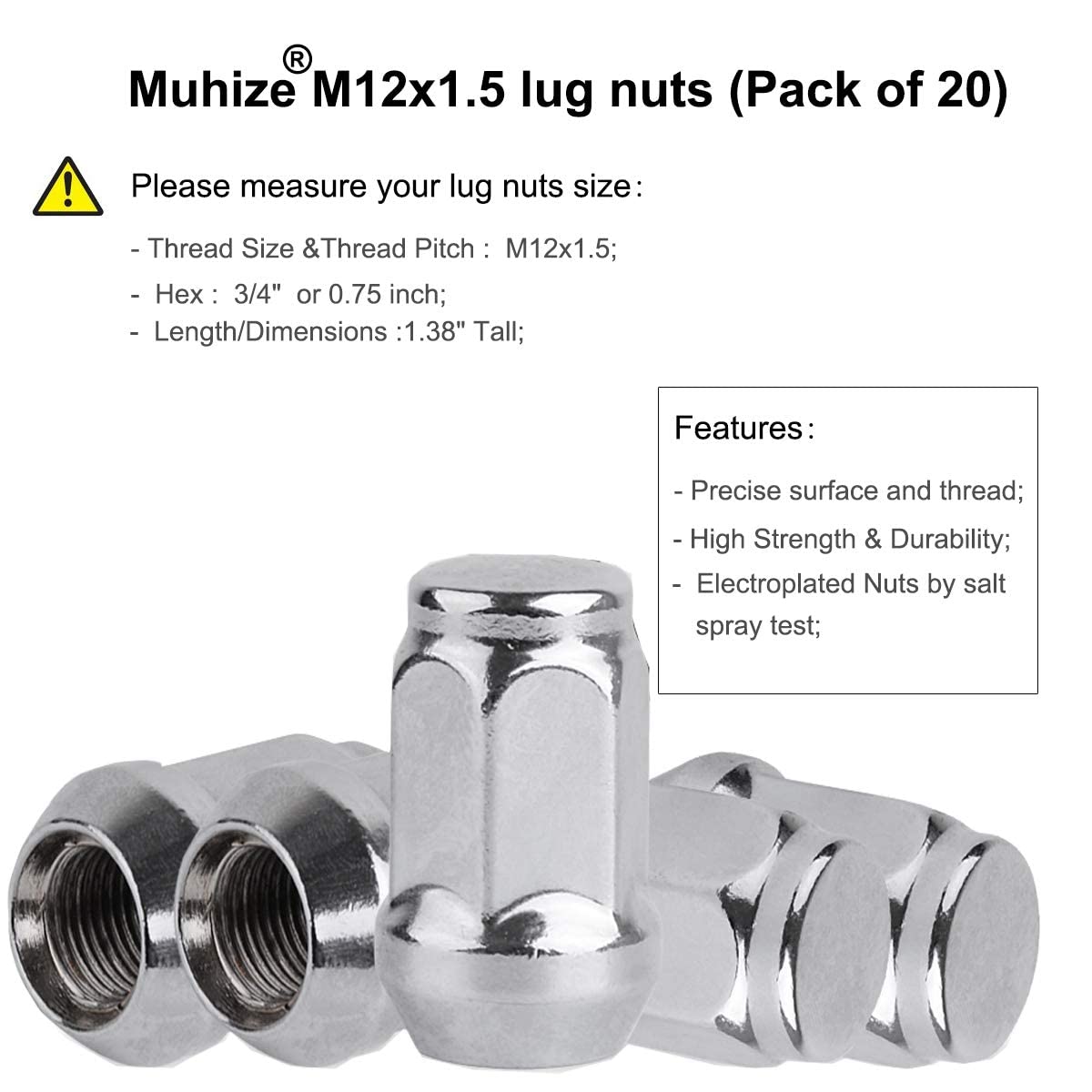 MuHize M12x15 Lug Nuts Upgraded 20 Pcs Chrome Trailer