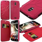 Seluxion - Coque Housse Etui à Rabat latéral et Porte-Carte pour Wiko Darkmoon Couleur Rose Fushia + Film de Protection d'écran