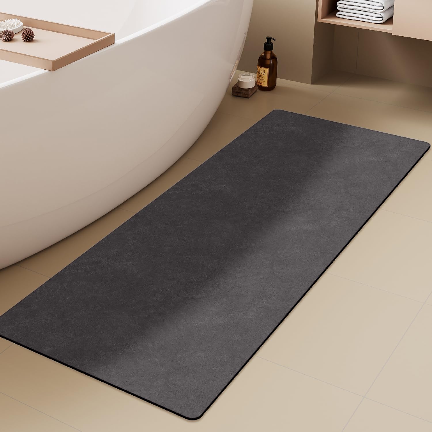 Photo 1 of TYUU Bath Mat, Bathroom Rugs Non Slip Washable Thin Absorbent Quick Dry Bath Mat Fits Under Door Bathroom Floor Mat Perfect for Bath, Shower, or Sink 17"x59" Dark Grey