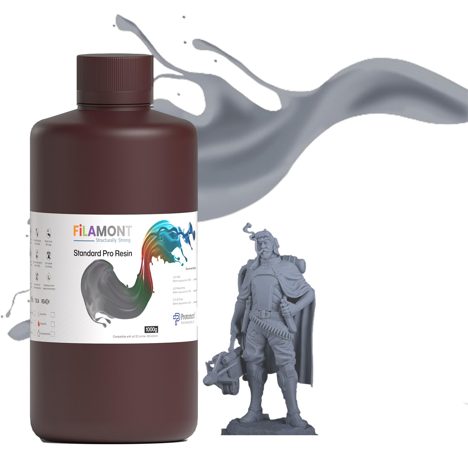 FiLAMONT Standard Pro Resin 3D, Printer UV Resin 405nm Rapid Photopolymer for Photon/S Liquid 3D Resin Universal High Precision for LCD/DLP/SLA 3D Printers (Nebula Grey)