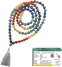 GOLDEN QUARTZ - THE CRYSTAL HUB - 7 Chakra Mala Certified Natural Crystal Gemstone Prayer Bead 8mm 108 Beads Jap Mala for Meditation, Pooja, Chanting, Wearing with Certificate (8mm, 7 Chakra)