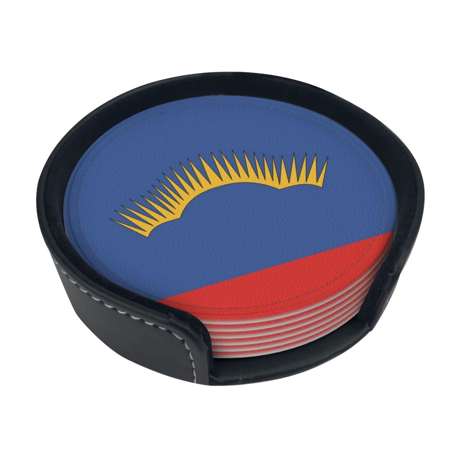 Flag of Murmansk Leather Coasters-Set of 6 with Storage Holder