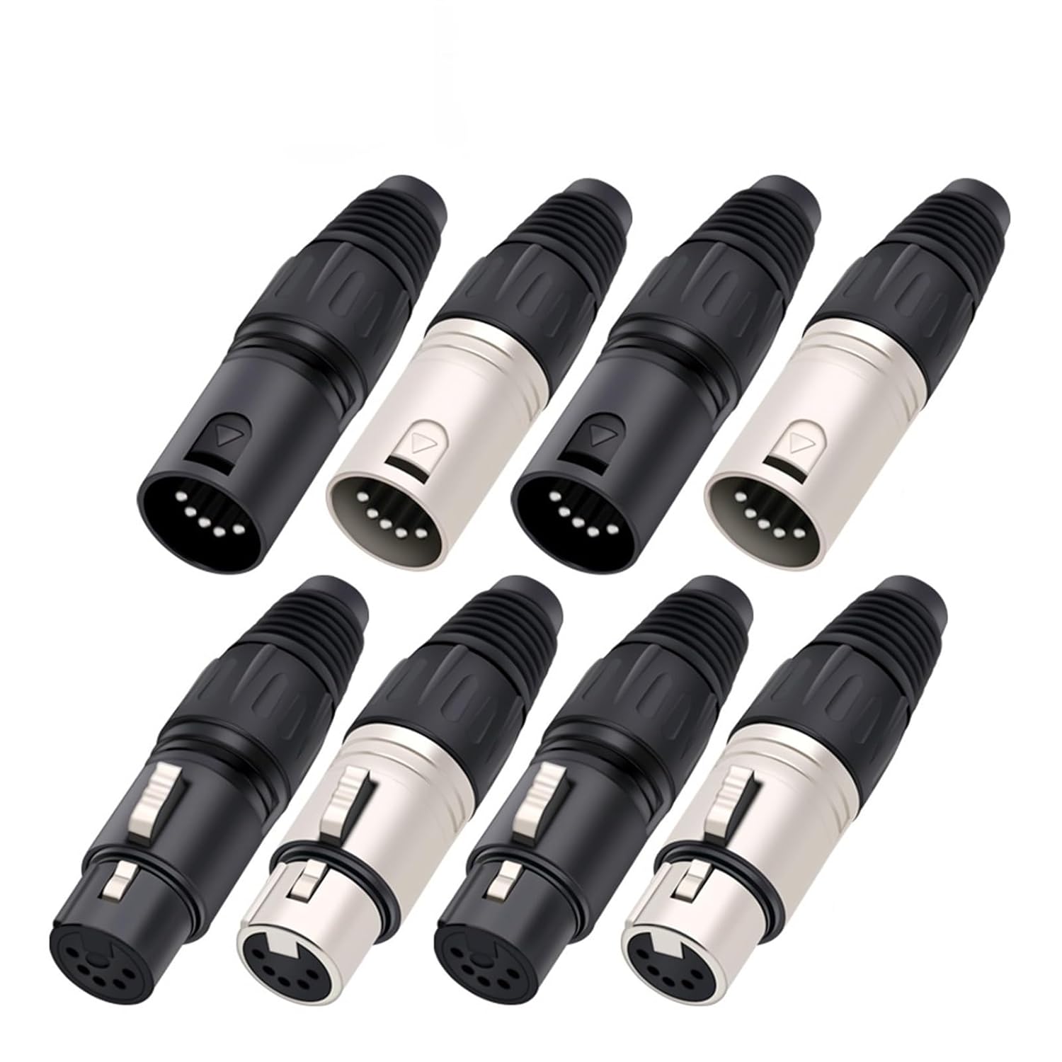 10Pcs Black/Silver XLR Audio Cable Connector 5Pin Male Plug MIC Plug for Microphone Cable Electrical Adapter(5xM 5xF-Silver)