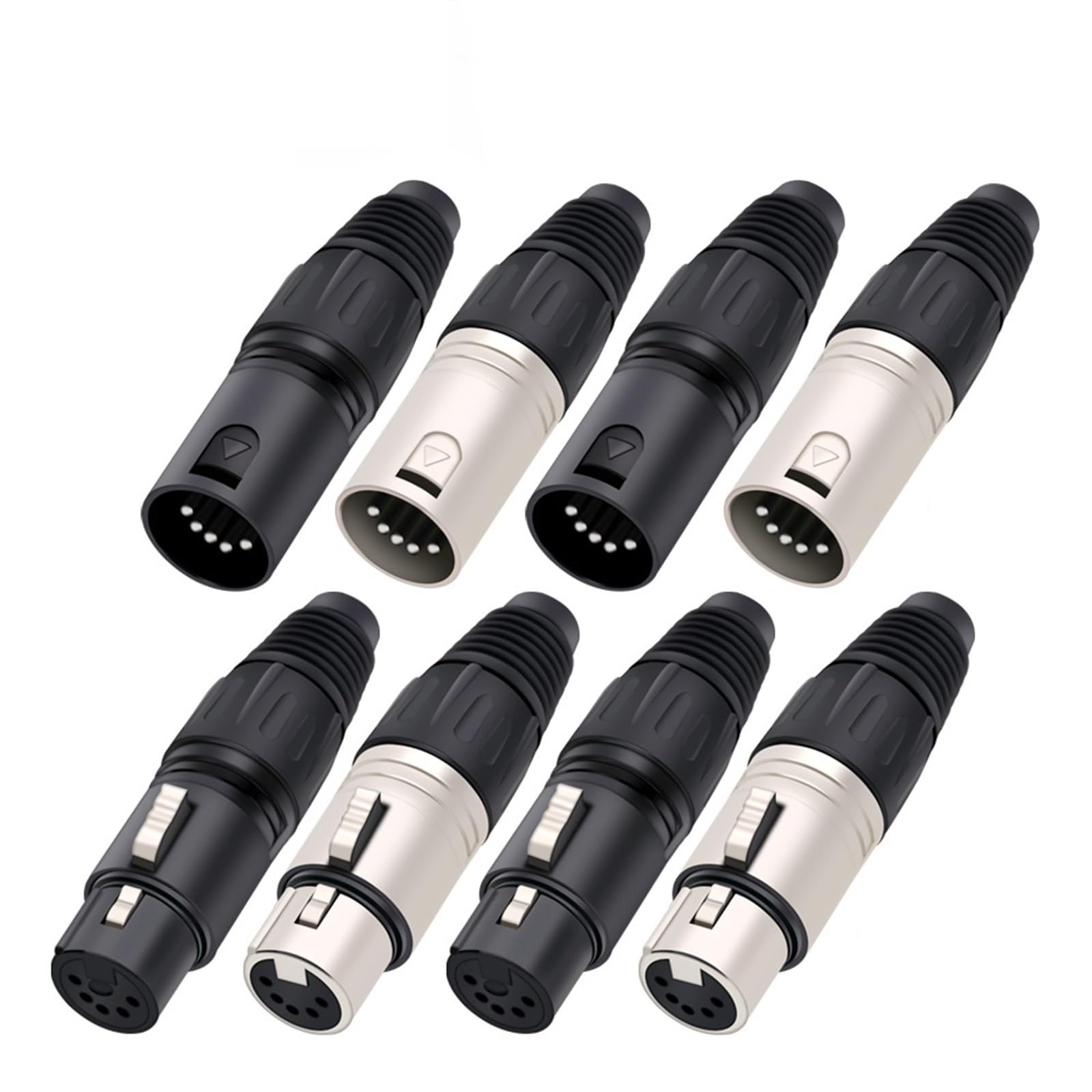 10 szt. czarny/srebrny XLR Audio kabel wtyczka 5pin wtyczka MIC do mikrofonu kabel adapter elektryczny (kolor: 5xM 5xF srebrny)