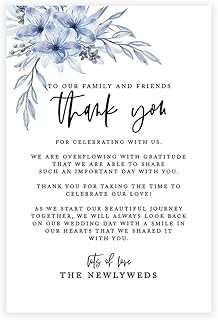Andaz Press Dusty Blue Florals Wedding Thank You Place Setting Cards for Table Reception, Dinner Plates, Wedding Favor Decoration Seating Settings for Guests, Family, Friends, 56-Pack, 4 x 6-Inch