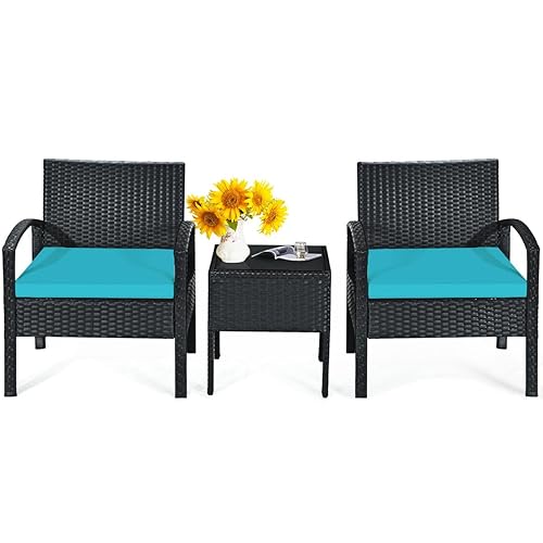Hysache 3 Piece Patio Furniture Set, PE Rattan Conversation Set