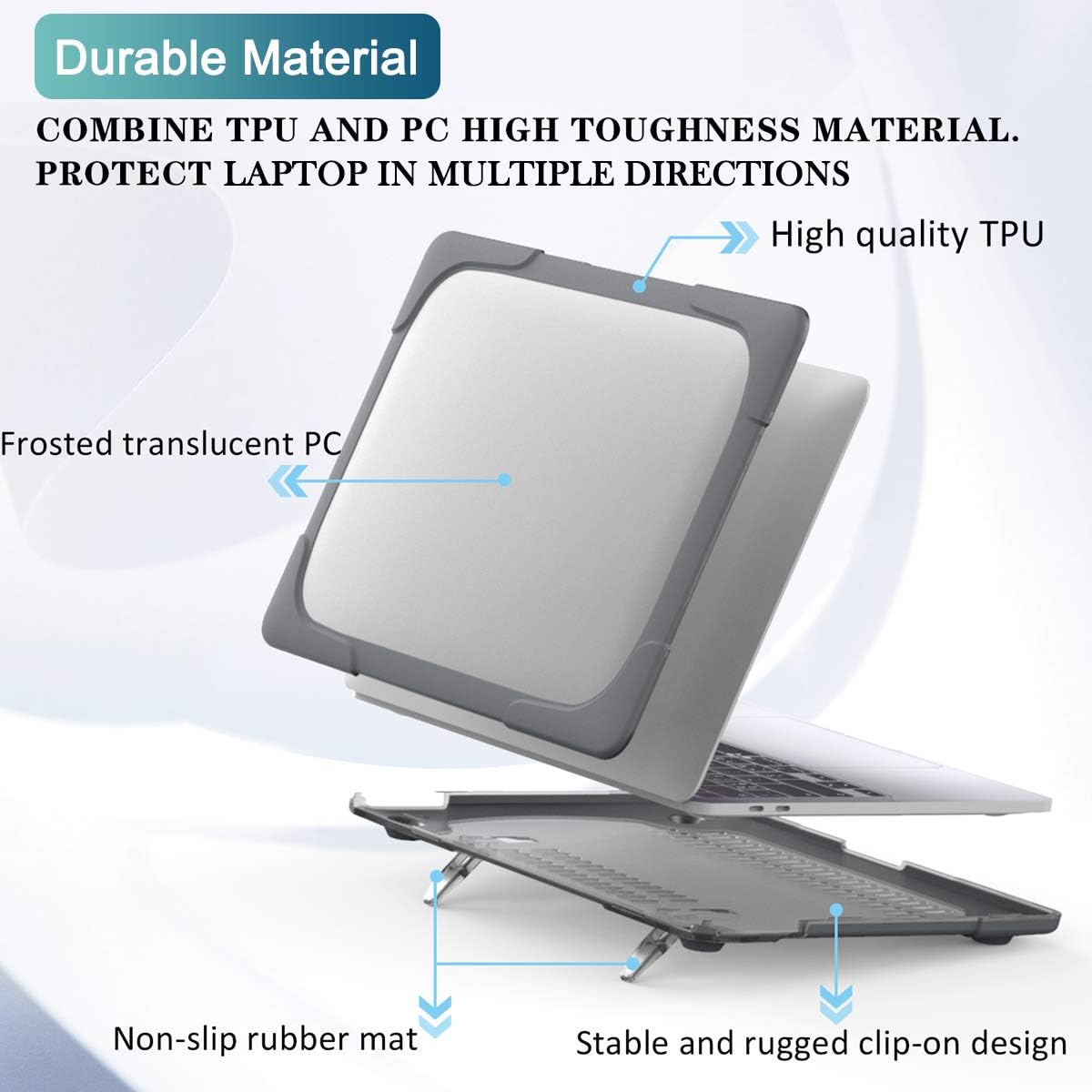 Batianda Heavy Duty Case for Previous MacBook Pro 16 inch 2019 Release Model A2141, Ergonomic Foldable Kickstand (Holds 22lbs) Matte Translucent Shockproof Protective Cover & Keyboard Protector, Grey